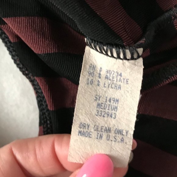 BCBG Black and Burgundy Striped Bodysuit - Picture 3 of 6